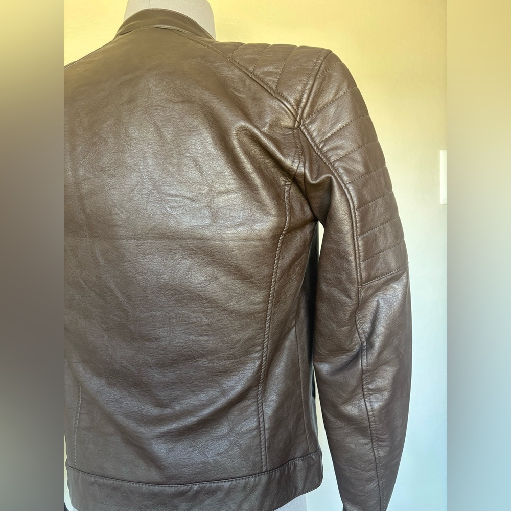 H&M Men's Dark Brown Leather Jacket - Picture 7 of 14